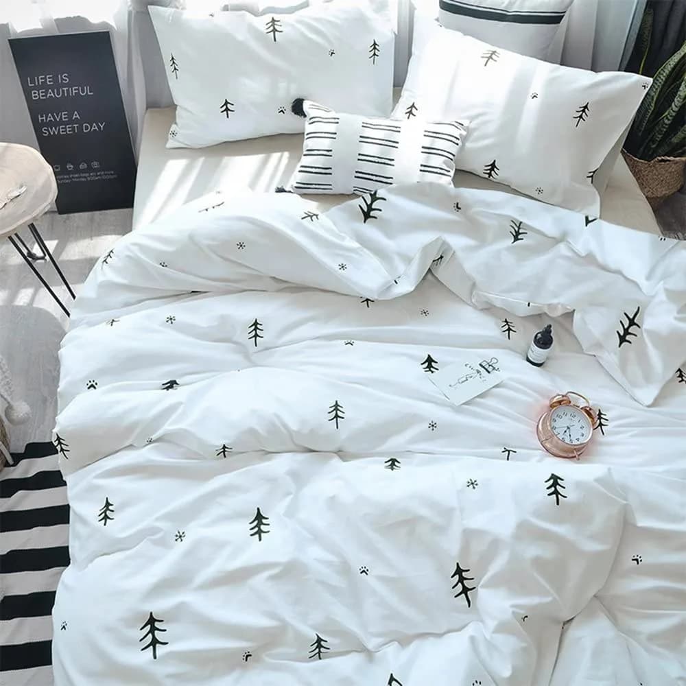BuLuTu Kids Duvet Cover Twin Cotton White/Grey | Super Soft & Breathable, Zipper Closure - main product image