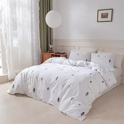 BuLuTu Kids Duvet Cover Twin Cotton White/Grey | Super Soft & Breathable, Zipper Closure thumbnail 4