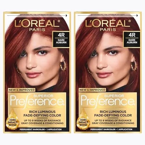 L'Oreal Paris Superior Preference Permanent Hair Color 4R Dark Auburn (2 x 1 Kit) | Fade-Defying Radiance Up to 9 Weeks thumbnail 1