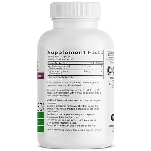 Bronson Milk Thistle Silymarin Marianum & Dandelion Extract 250 Capsules | Liver Support & Detox thumbnail 2