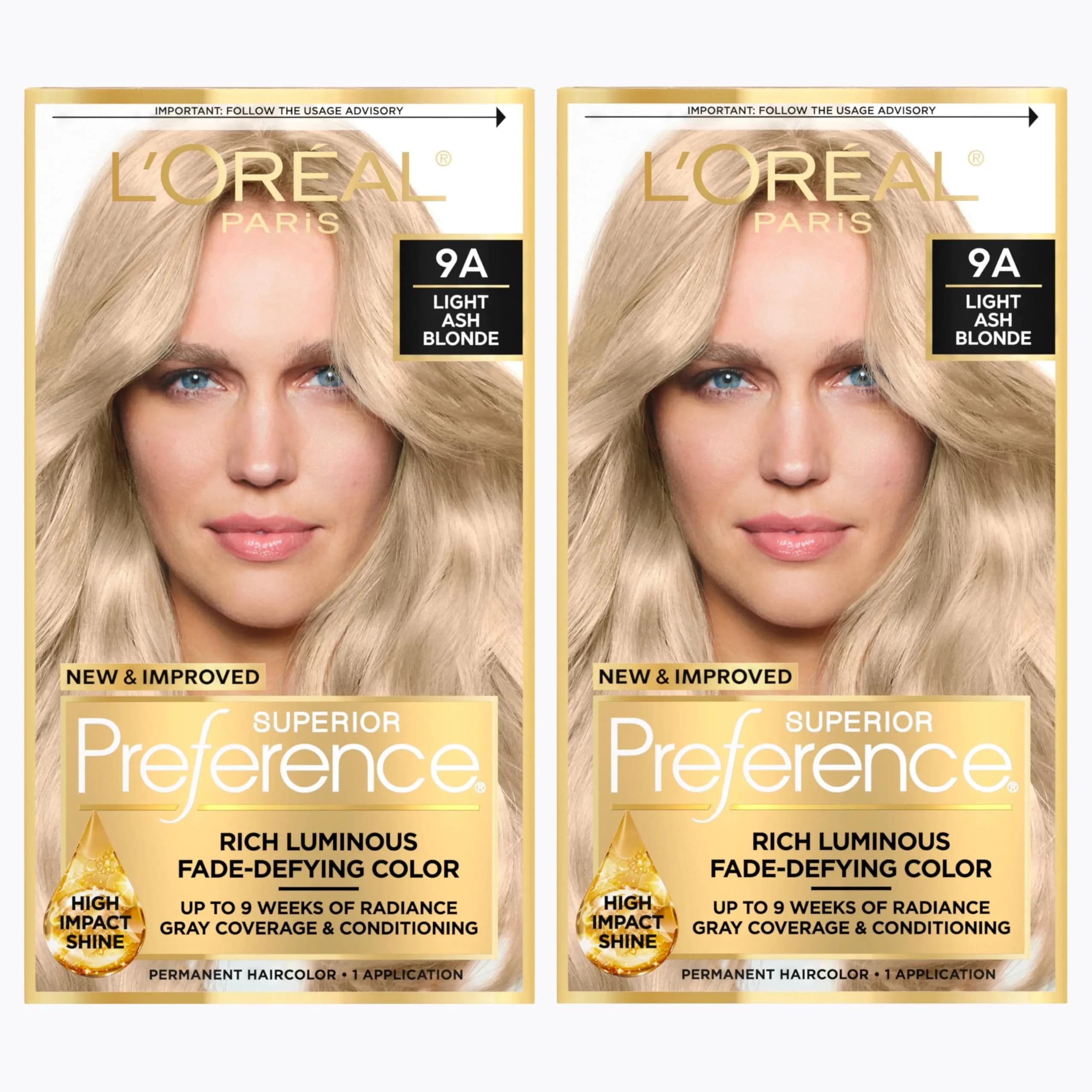 L'Oreal Paris Superior Preference Permanent Hair Color, Light Ash Blonde 9A, 2 Kits | Fade-Defying Radiance Up to 9 Weeks — 9A Light Ash Blonde
