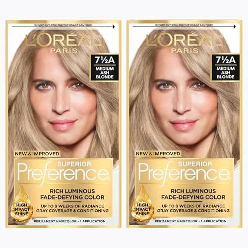 L'Oreal Paris Superior Preference Permanent Hair Color, Medium Ash Blonde 7.5A, 2 Kits | Fade-Defying Radiance Up to 9 Weeks thumbnail 1