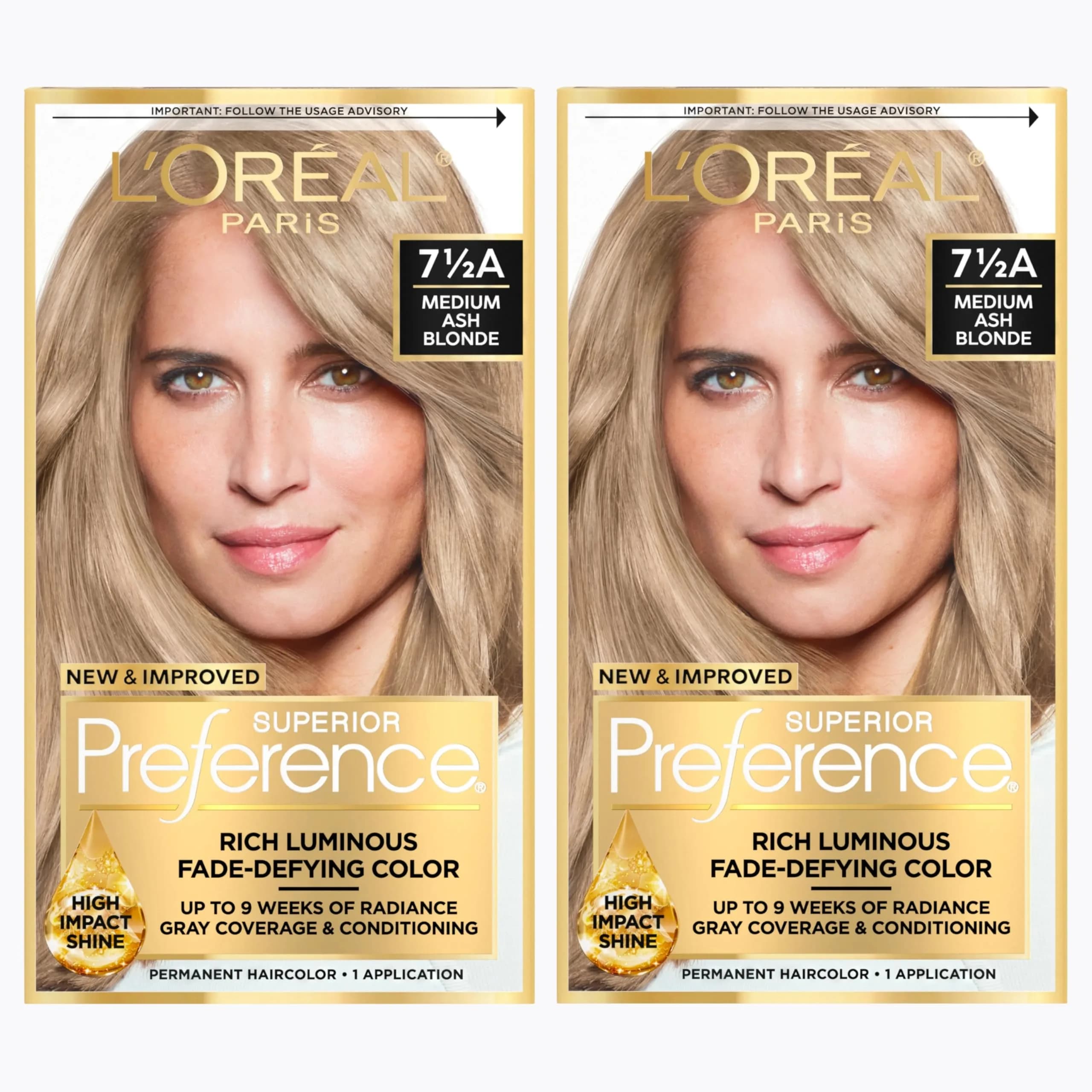 L'Oreal Paris Superior Preference Permanent Hair Color, Medium Ash Blonde 7.5A, 2 Kits | Fade-Defying Radiance Up to 9 Weeks — 7.5A Medium Ash Blonde
