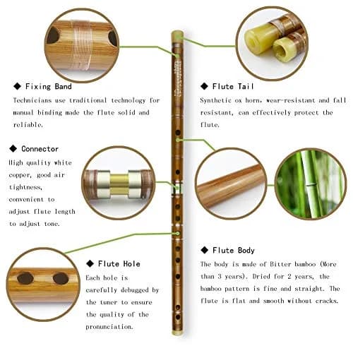 PHYSKOW F Key Bitter Bamboo Dizi Flute for Beginners | 51 cm (20.47 in) thumbnail 2