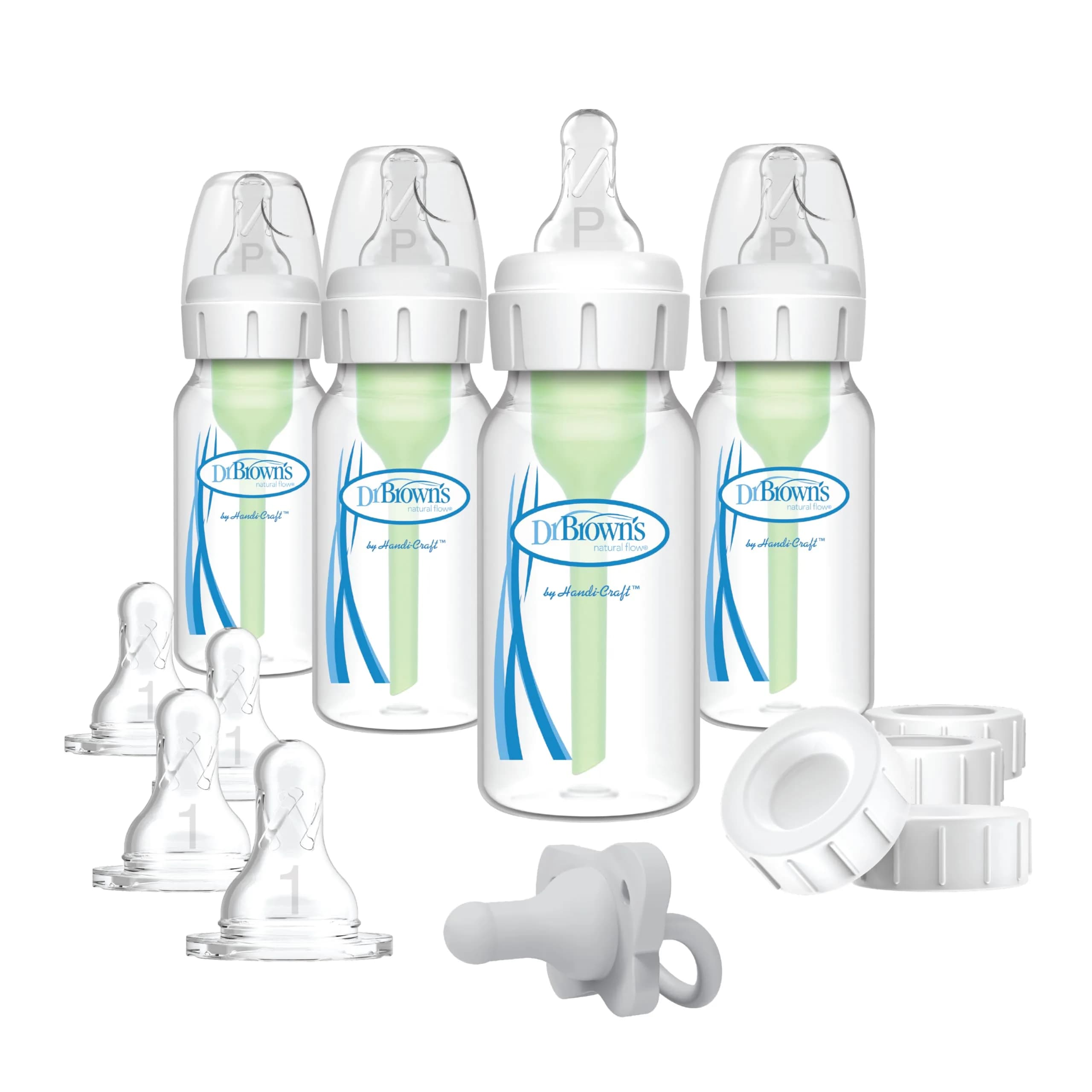 Dr. Brown's Anti-Colic Clear Baby Feeding Set with Slow Flow Nipples and Pacifier thumbnail 1