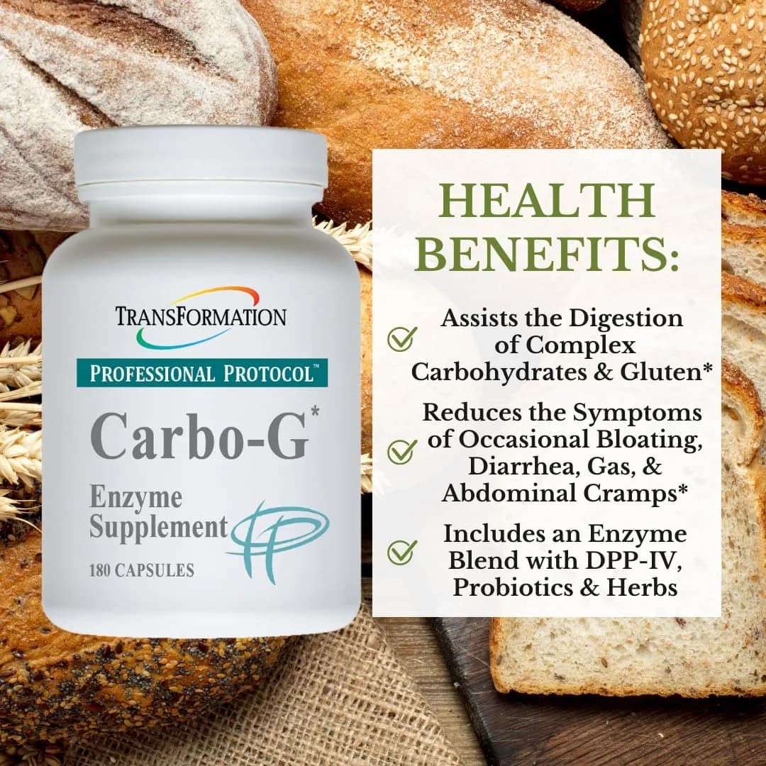 TRANSFORMATION Carbo-G Enzyme Supplement 180 Capsules | Gluten-Free Digestive Support - main product image