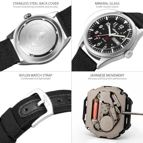 Infantry Military Field Watch 40mm Black Nylon Band | 5ATM Waterproof Analog Quartz thumbnail 5