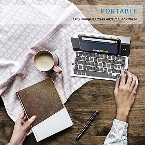 Geyes Foldable Bluetooth Keyboard Silver | Lightweight Portable Wireless Keyboard with Stand thumbnail 5