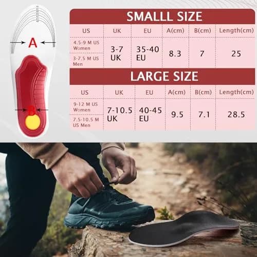 Ailaka High Arch Support Shoe Insoles for Flat Feet - Orthotic Inserts for Men & Women, Plantar Fasciitis Relief (2.5cm Arch, Black, Unisex Size 4.5-9 W / 3-7.5 M) thumbnail 4