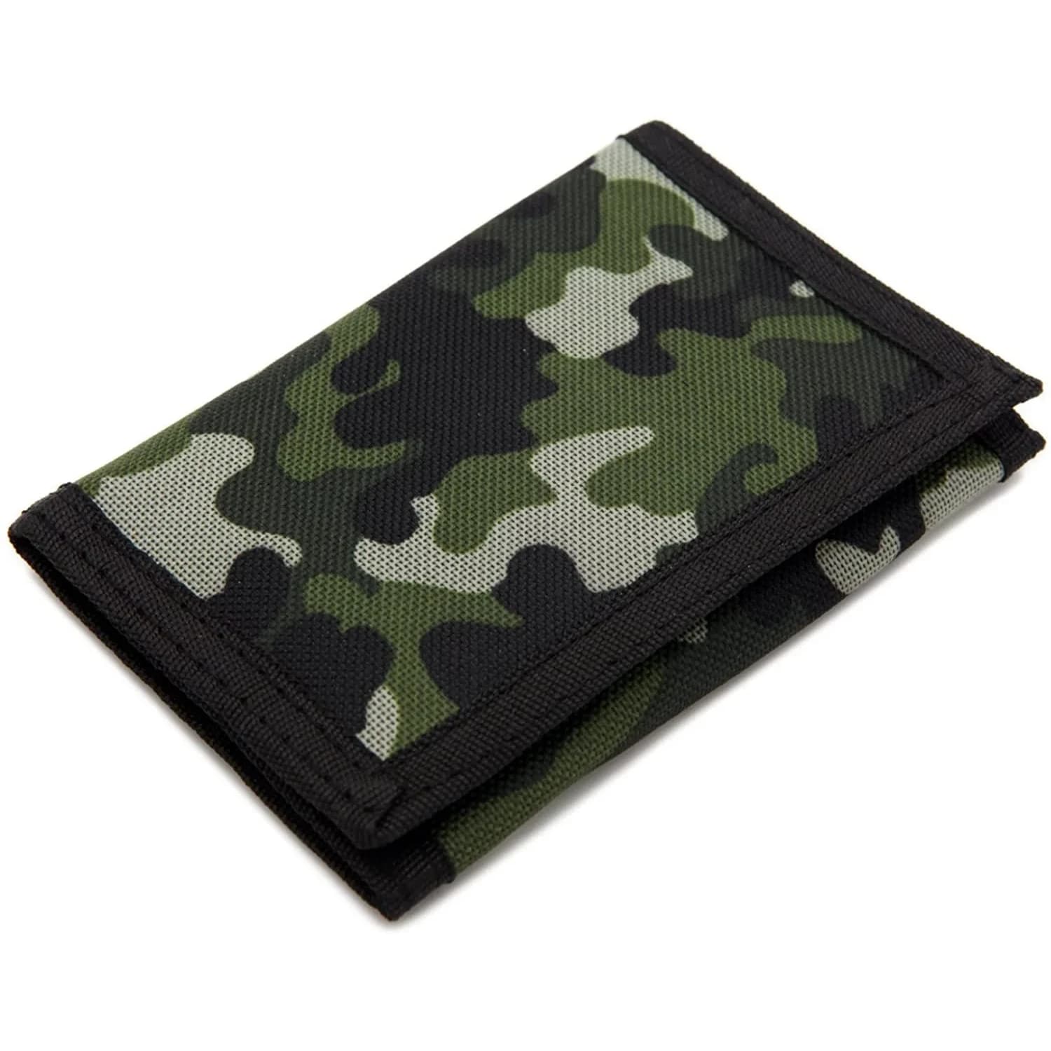 AI-DEE Stripe RFID Trifold Canvas Outdoor Sports Wallet for Kids with Hook & Loop Closure — camouflage