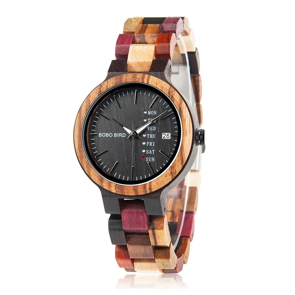 BOBO BIRD Natural Wood Watch Men's Colorful Chronograph with Week & Date Display | 44mm (1.73in) — Women