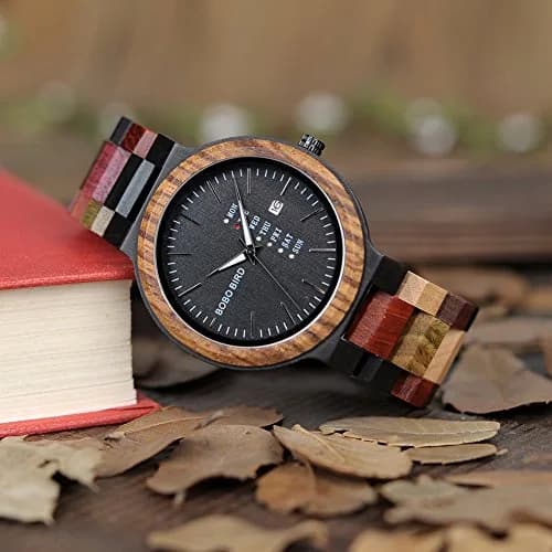 BOBO BIRD Natural Wood Watch Men's Colorful Chronograph with Week & Date Display | 44mm (1.73in) thumbnail 2