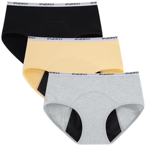 INNERSY Period Underwear for Teens Girls Cotton Leak-Proof Menstrual Panties 3-Pack (L, 12-14 yrs) | Leakproof, Breathable & Reusable thumbnail 1