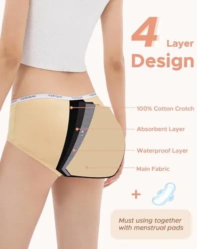 INNERSY Period Underwear for Teens Girls Cotton Leak-Proof Menstrual Panties 3-Pack (L, 12-14 yrs) | Leakproof, Breathable & Reusable thumbnail 4