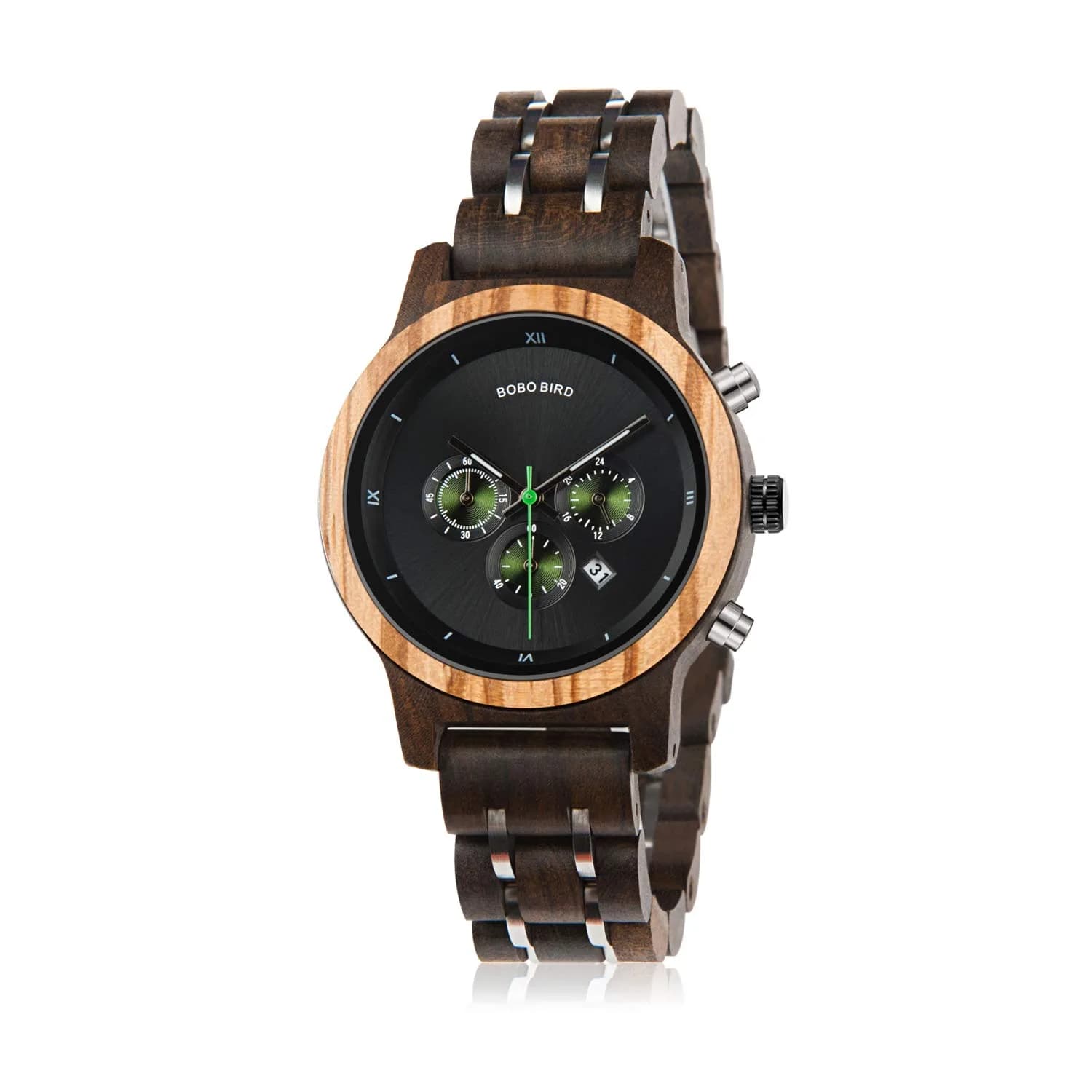 BOBO BIRD Women Wooden Watch Pink | Luxury Zebra Wood Casual & Business (40mm) — Black-green