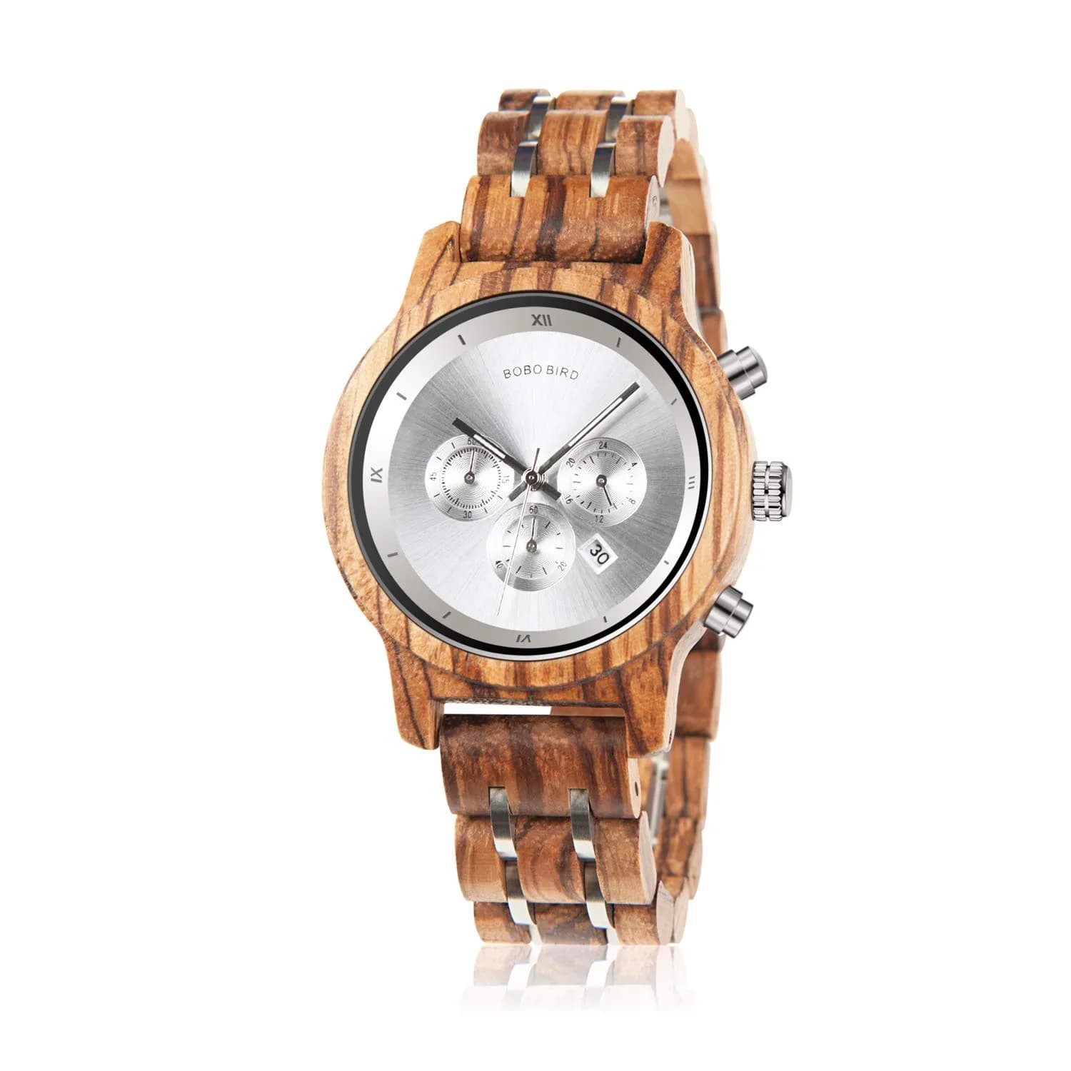 BOBO BIRD Women Wooden Watch Pink | Luxury Zebra Wood Casual & Business (40mm) — Zebra-white