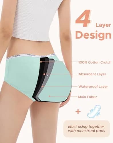 INNERSY Period Underwear for Teens Girls Cotton Leak-Proof Menstrual Panties 3-Pack (10-12 yrs) | Light Flow Leakproof Comfort thumbnail 4