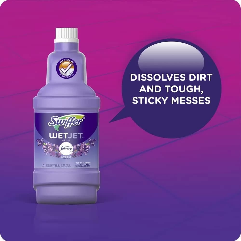 Swiffer WetJet Multi-Surface Floor Cleaner Solution Refill, 168.8 Fl Oz (5 L) | Streak-Free Clean for Finished Floors — Lavender, 4 Pack thumbnail 5