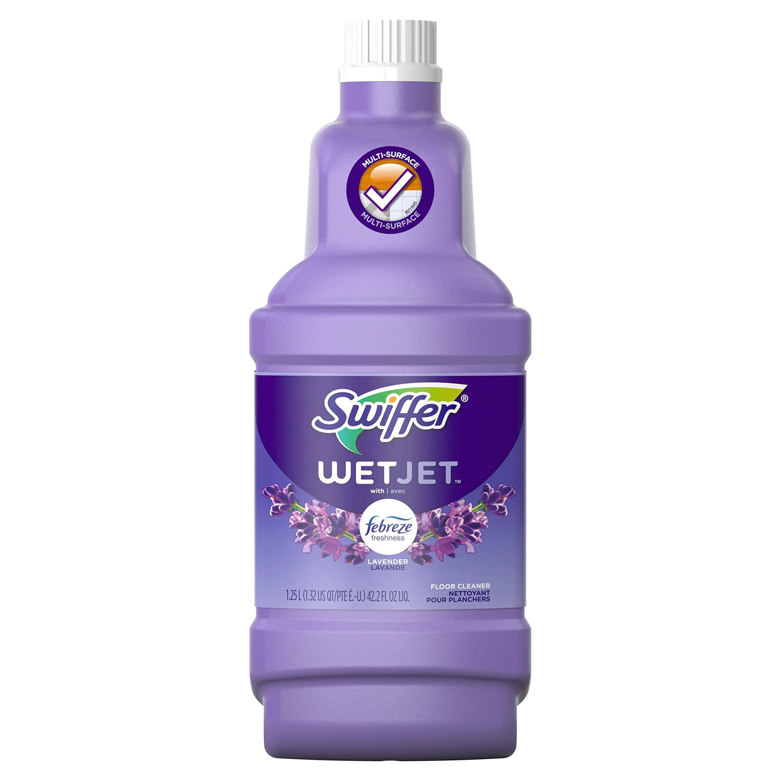 Swiffer WetJet Multi-Surface Floor Cleaner Solution Refill, 168.8 Fl Oz (5 L) | Streak-Free Clean for Finished Floors — Lavender, 4 Pack thumbnail 1