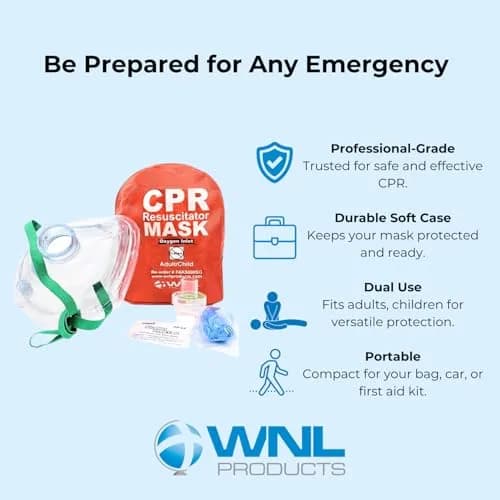 WNL Products CPR Rescue Mask Kit with One-Way Valve, Adult/Child & Infant Masks, Soft Case | ASTM Certified Bacterial Filtration thumbnail 3