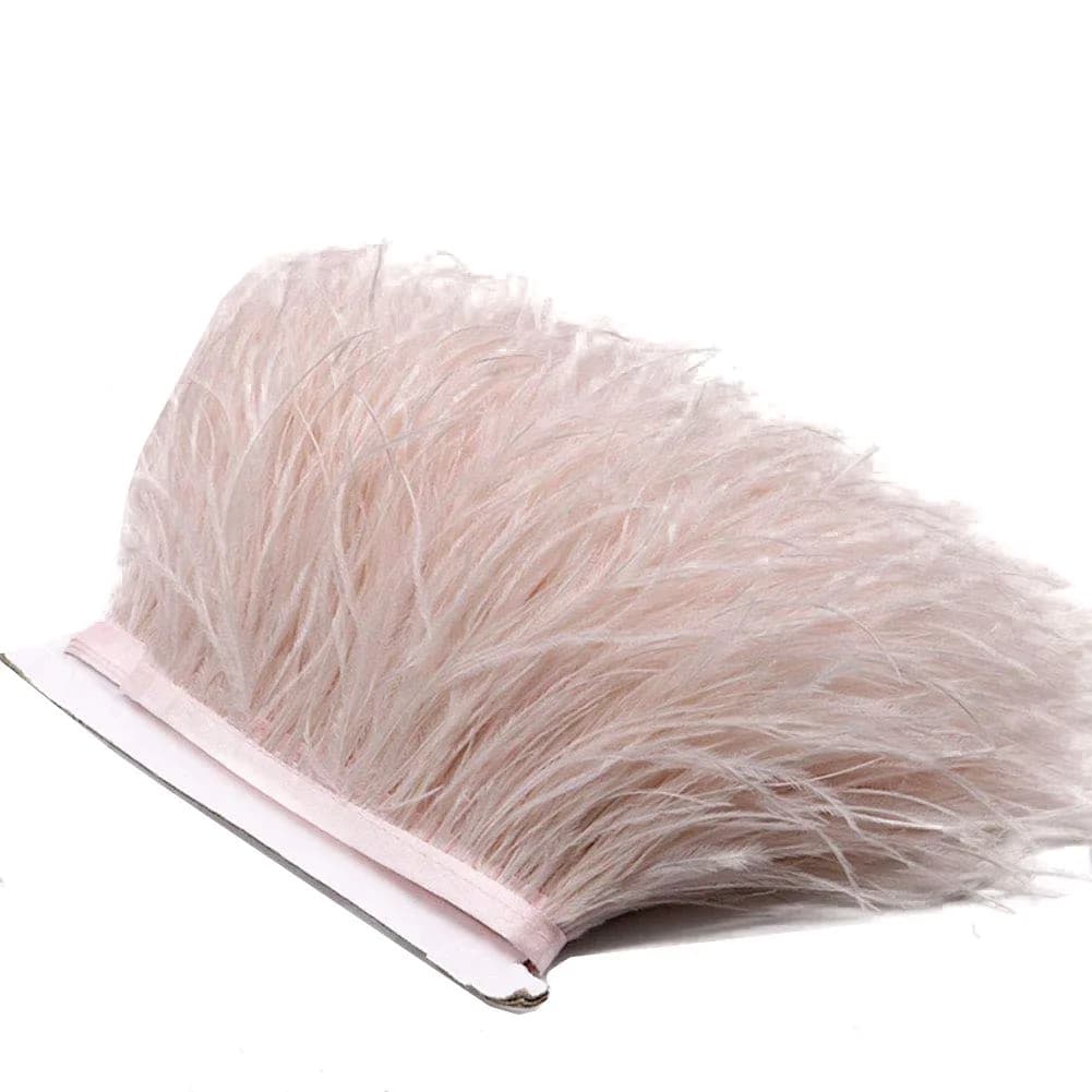 YEQIN Natural Soft Ostrich Feather Fringe Trim 2 Yards (6 ft) | Brown Craft Ribbon for Sewing & Decor — Beige