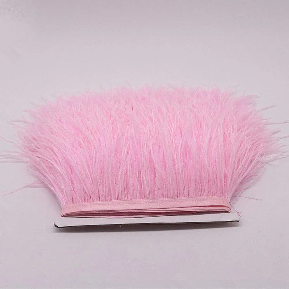 YEQIN Natural Soft Ostrich Feather Fringe Trim 2 Yards (6 ft) | Brown Craft Ribbon for Sewing & Decor — Pink