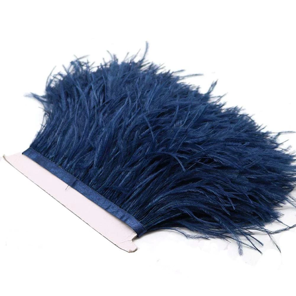 YEQIN 2 Yards Natural & Soft Ostrich Feathers Fringe Trims Ribbon | Used for Dress, Sewing Decoration, DIY (Navy Blue) - main product image