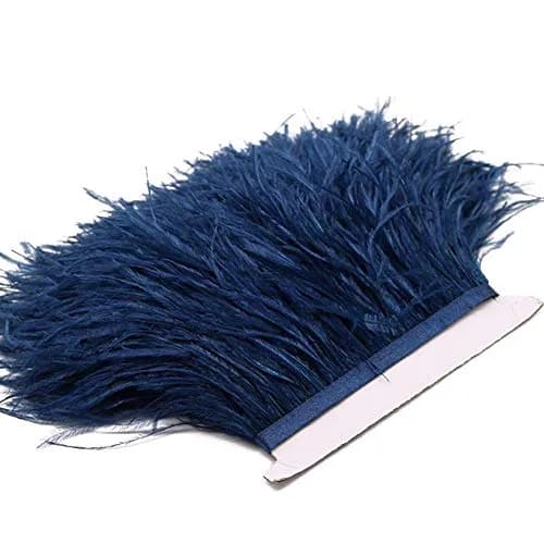 YEQIN 2 Yards Natural & Soft Ostrich Feathers Fringe Trims Ribbon | Used for Dress, Sewing Decoration, DIY (Navy Blue) thumbnail 2