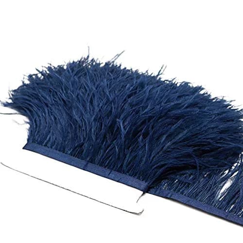 YEQIN 2 Yards Natural & Soft Ostrich Feathers Fringe Trims Ribbon | Used for Dress, Sewing Decoration, DIY (Navy Blue) thumbnail 3