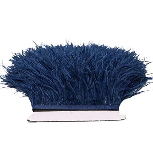 YEQIN 2 Yards Natural & Soft Ostrich Feathers Fringe Trims Ribbon | Used for Dress, Sewing Decoration, DIY (Navy Blue) thumbnail 4