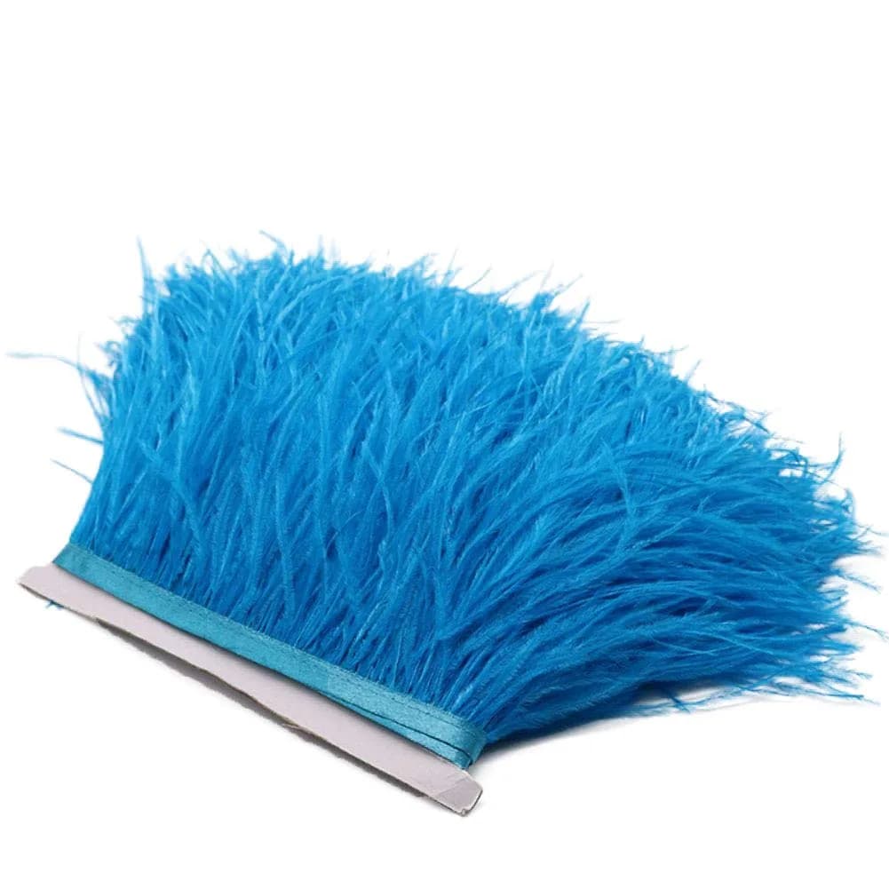 YEQIN 2 Yards Natural & Soft Ostrich Feathers Fringe Trims Ribbon | Used for Dress, Sewing, Wedding, DIY (Lake Blue)