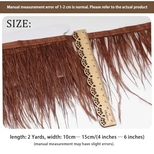 YEQIN Natural Soft Ostrich Feather Fringe Trim 2 Yards (6 ft) | Brown Craft Ribbon for Sewing & Decor thumbnail 4