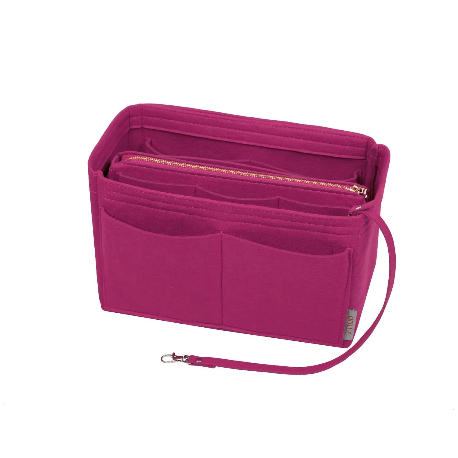 ZTUJO Felt Purse Organizer Insert Medium Rosy | 13 Pockets with Metal Zipper & Detachable Wallet - main product image