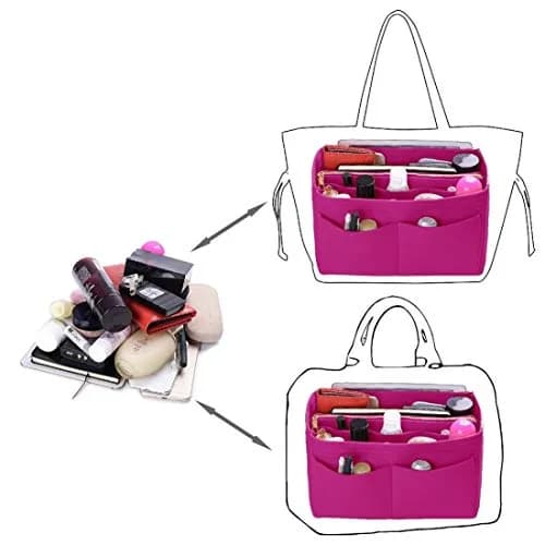 ZTUJO Felt Purse Organizer Insert Medium Rosy | 13 Pockets with Metal Zipper & Detachable Wallet thumbnail 4