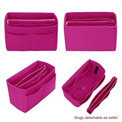 ZTUJO Felt Purse Organizer Insert Medium Rosy | 13 Pockets with Metal Zipper & Detachable Wallet thumbnail 3