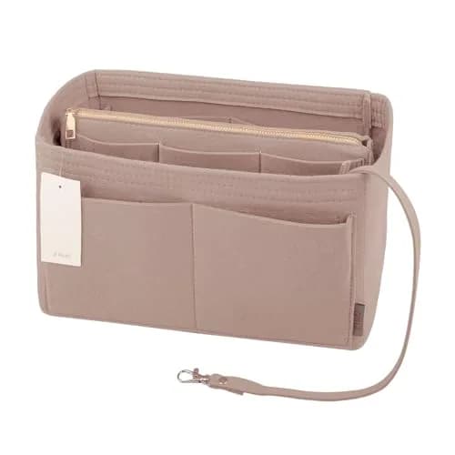 ZTUJO Felt Purse Organizer Insert for Handbags & Totes, X-Large Beige | 13 Pockets, Metal Zipper, Detachable Wallet thumbnail 1