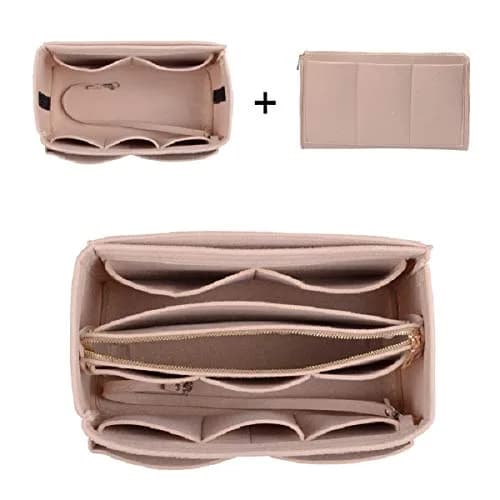ZTUJO Felt Purse Organizer Insert for Handbags & Totes, X-Large Beige | 13 Pockets, Metal Zipper, Detachable Wallet thumbnail 5