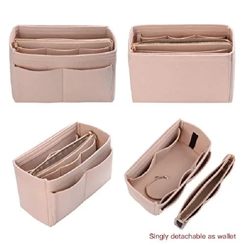 ZTUJO Felt Purse Organizer Insert for Handbags & Totes, X-Large Beige | 13 Pockets, Metal Zipper, Detachable Wallet thumbnail 3