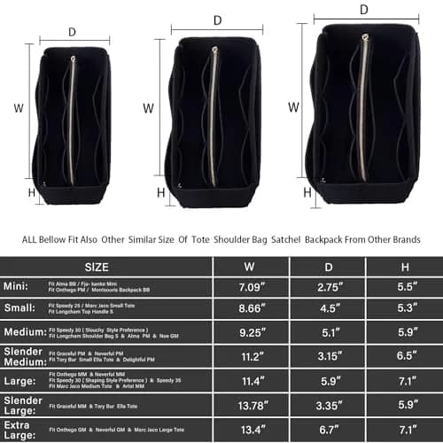 ZTUJO Felt Purse Organizer Insert Medium Black | 23.5cm (9.25in) Width, 15cm (5.9in) Height, 13cm (5.1in) Depth thumbnail 2