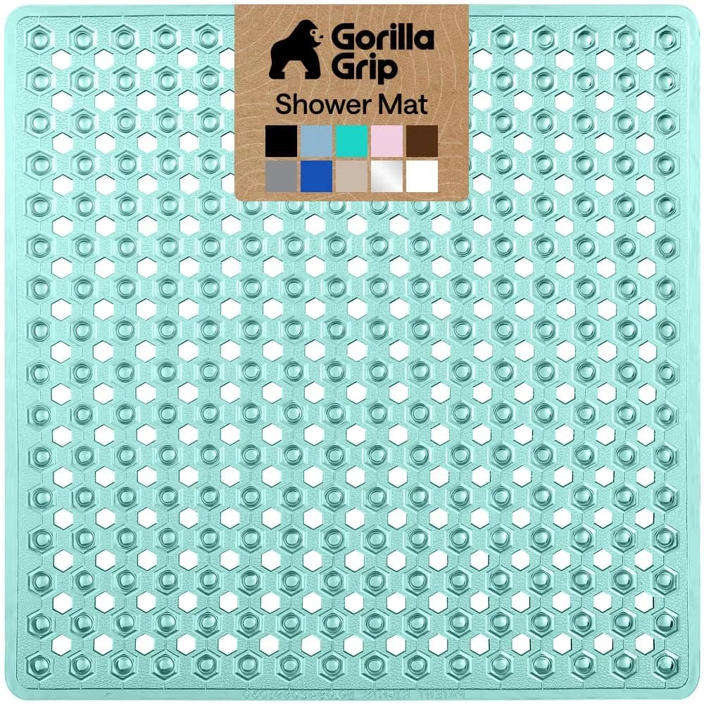 GORILLA GRIP Square Shower Stall Mat 53cm x 53cm (21" x 21") | Patented Suction Grip for Smooth Surfaces — Green (Translucent) / 21" x 21" (Square)