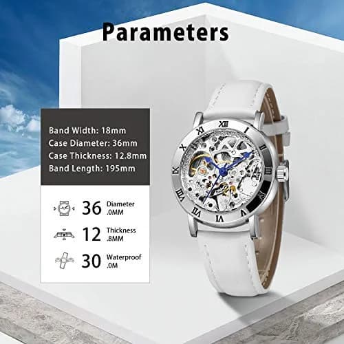 Gute Automatic Skeleton Watch Women Leather Mechanical Stainless | Steampunk Style, 36mm, Water-Resistant thumbnail 4