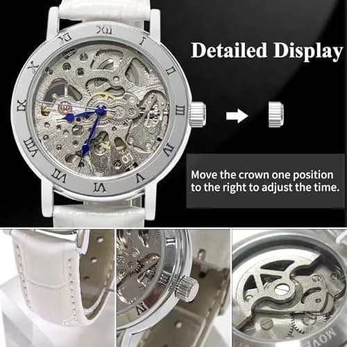 Gute Automatic Skeleton Watch Women Leather Mechanical Stainless | Steampunk Style, 36mm, Water-Resistant thumbnail 7