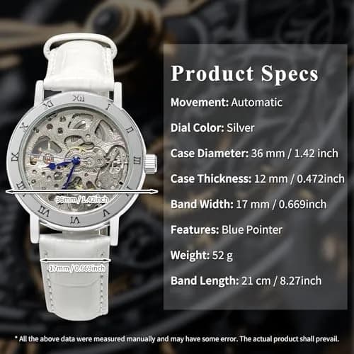 Gute Automatic Skeleton Watch Women Leather Mechanical Stainless | Steampunk Style, 36mm, Water-Resistant thumbnail 8