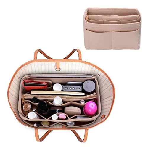 ZTUJO Purse Organizer Insert, Felt Bag Organizer with Metal Zipper, Handbag & Tote Shaper, For Speedy Neverfull Tote, 7 Sizes (Medium, Beige) | Lightweight Felt & Detachable Wallet thumbnail 6