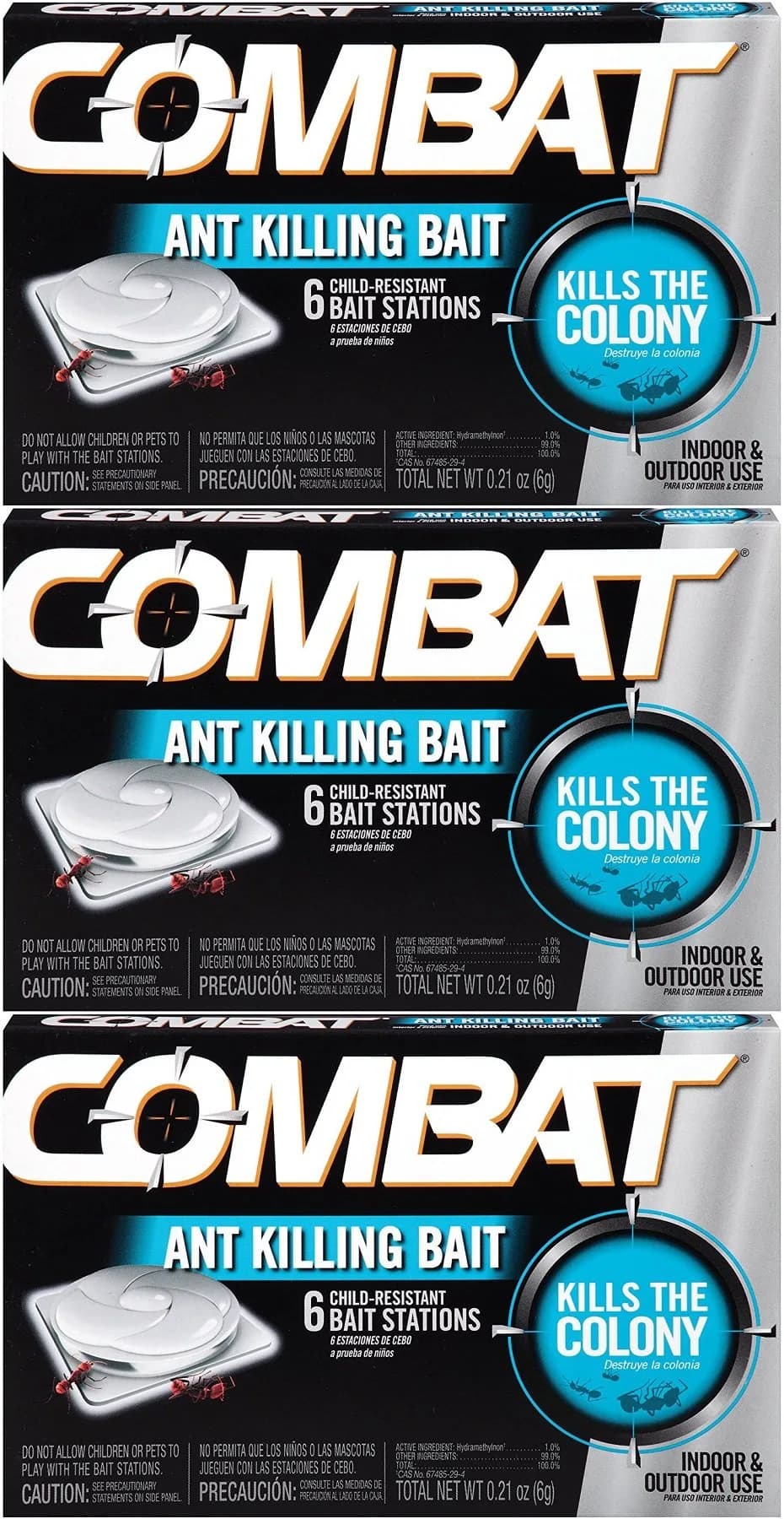 Combat Ant Bait Stations 6 Count | Child-Resistant, No-Mess, Up to 3 Months Protection - main product image