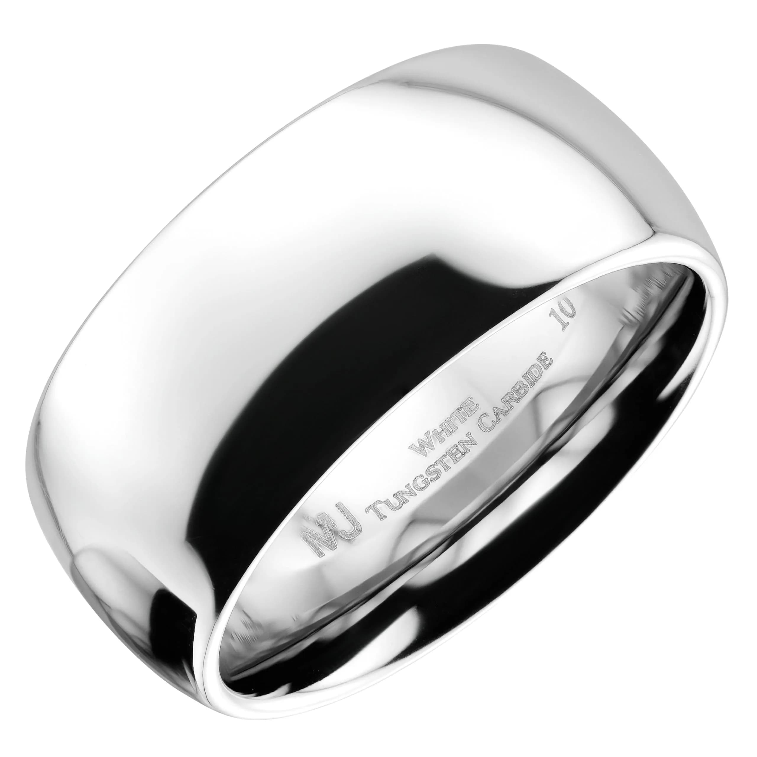 MJ Metals Jewelry Classic Mirror Polished White Tungsten Carbide 10mm Comfort Fit Wedding Band Ring Size 8 | Durable Scratch-Resistant Wedding Ring