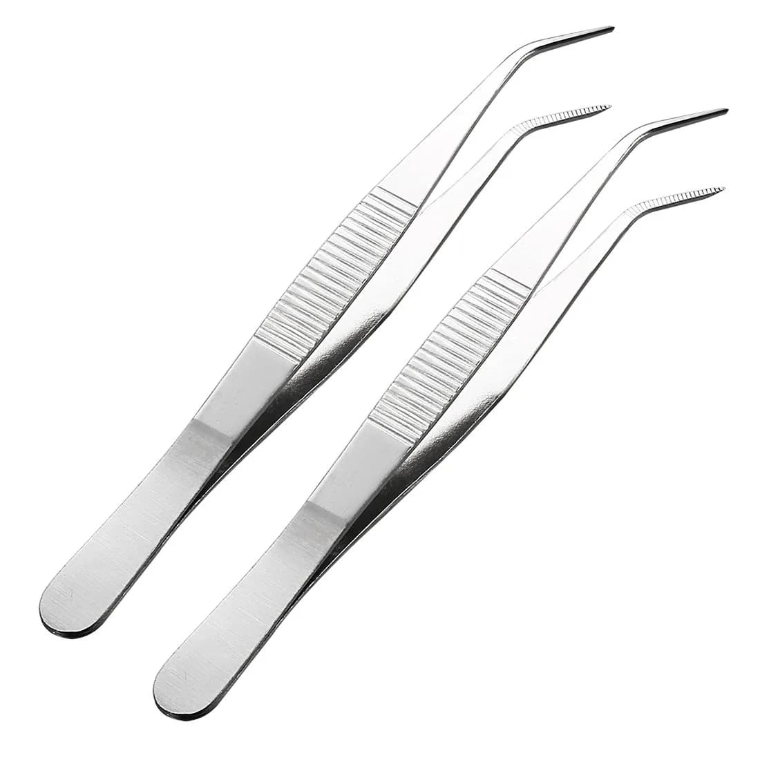 uxcell Curved Pointed Serrated Tweezers 140mm (5.5 Inch) | 2 Pcs Stainless Steel