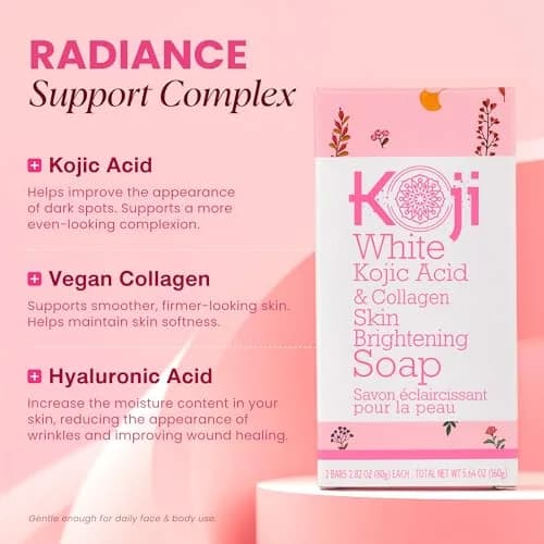 Koji White Kojic Acid & Collagen Skin Brightening Soap for Face & Natural Glowing Skin - Moisturizer, Body Cleansing Bar, Reduce Wrinkles, Vegan, Paraben-Free, 2 Bars (5.64 oz) thumbnail 5