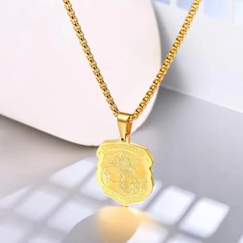 FaithHeart St Michael Archangel Pendant Necklace for Men, 50cm (20+2 inch) Gold Stainless Steel thumbnail 8
