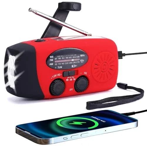 TFTDOUP Emergency Weather Radio with Flashlight & Phone Charger, Red, 2000mAh Battery | AM/FM/NOAA Broadcasts thumbnail 1